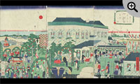 汐留より蒸気車御開業祭礼之図