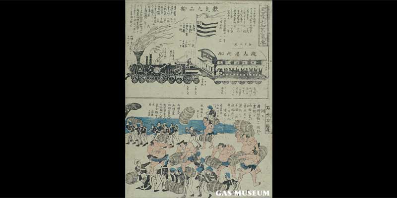 （上）亜墨利加蒸気車（下）力士力競