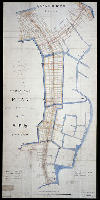 東京瓦斯燈市街埋簡図絵 アンリ・プレグラン　１８７４年（明治７）