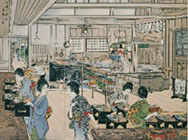「大隈重信伯爵邸宅の台所」 村井弦斎「増補注釈食道楽」より 1902年(明治35)当時の大隈邸の台所。